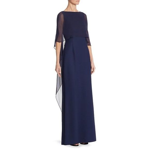 NWT Teri Jon by Rickie Freeman Scuba Gown Chiffon Overlay Dress Size 10 $760 - Picture 3 of 9